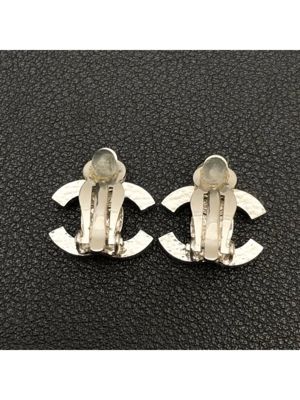 Chanel CC Logo Earrings Faux Pearl Silver Coco